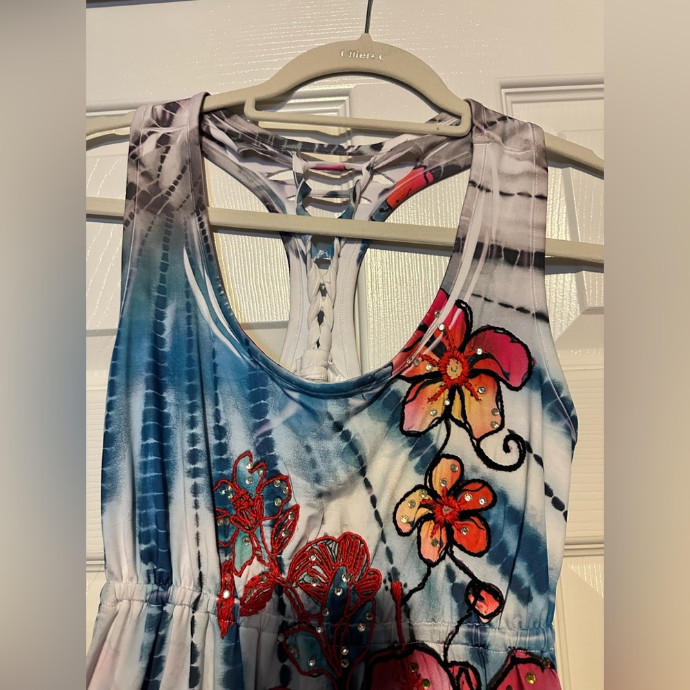 Spy Zone Exchange XS Blue floral beach tank Floral Sleeveless Dress Multicolor - Picture 4 of 8